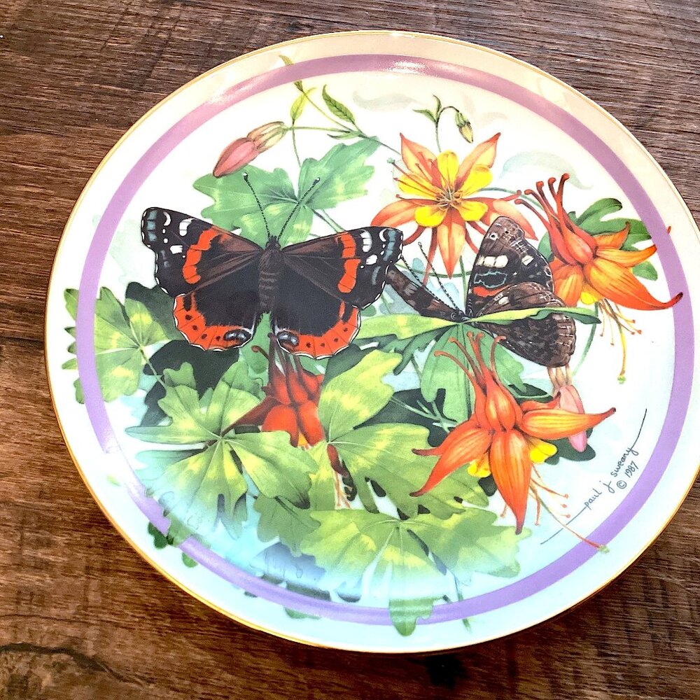 Butterfly Painted Plate, Vintage Collectible Hamilton Co. Red Admiral Art